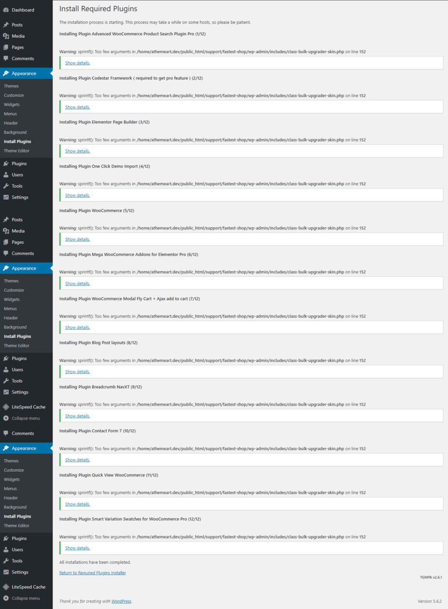 Finishing the installations of require plugins